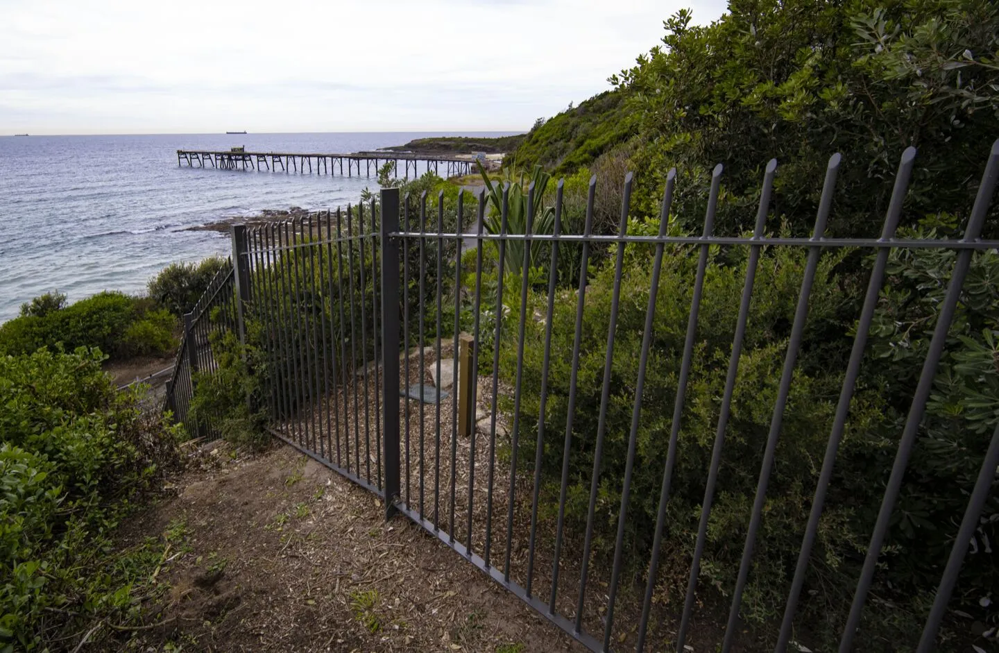 Steel security fence installed along the Catherine Hill Bay headland above the old jetty