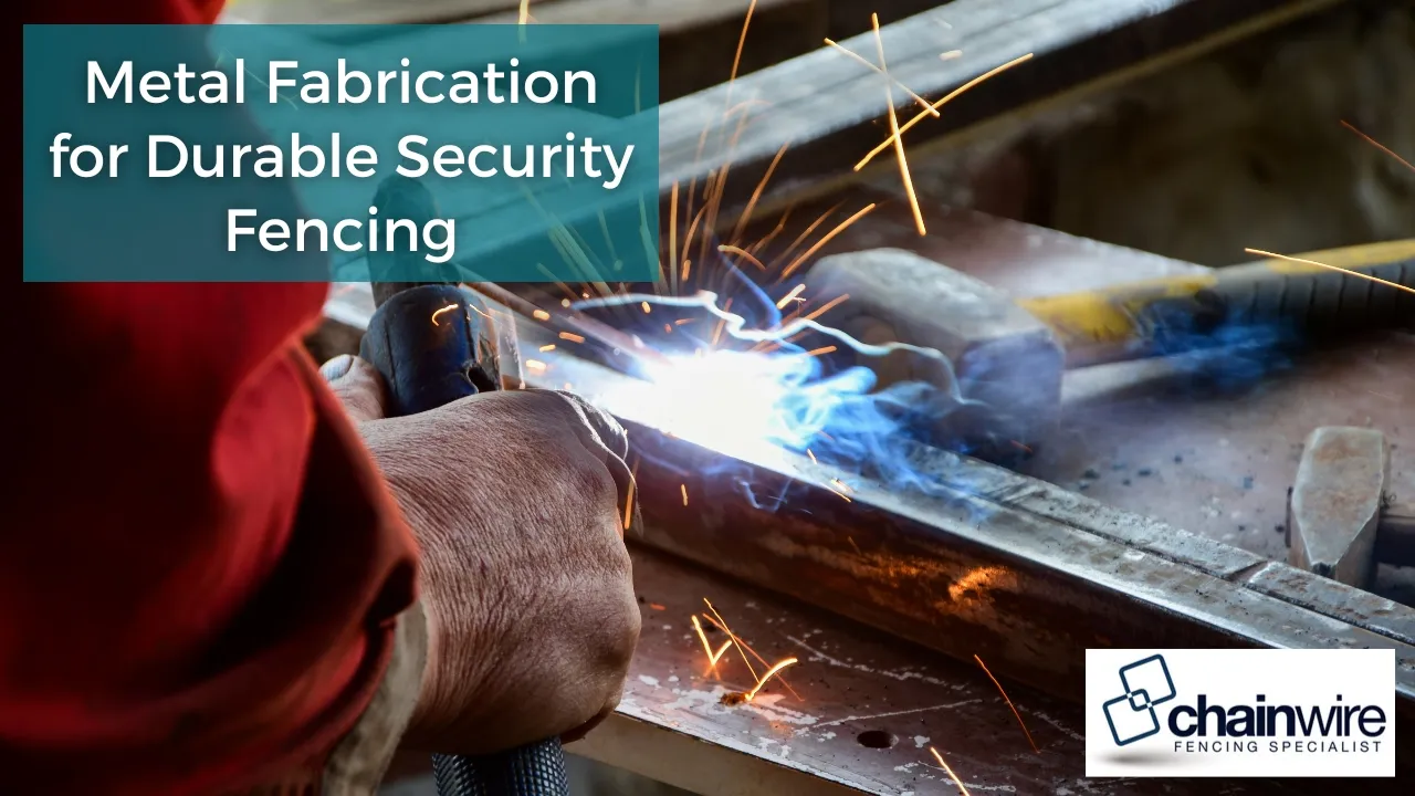 Steel being cut and fabricated for security fencing components in a workshop