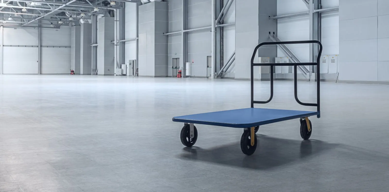 A custom-fabricated steel trolley